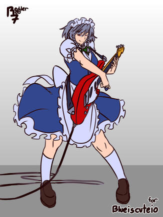 Full-body colored sketch of one character with simple background