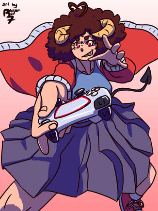 Full-body colored sketch of one character
