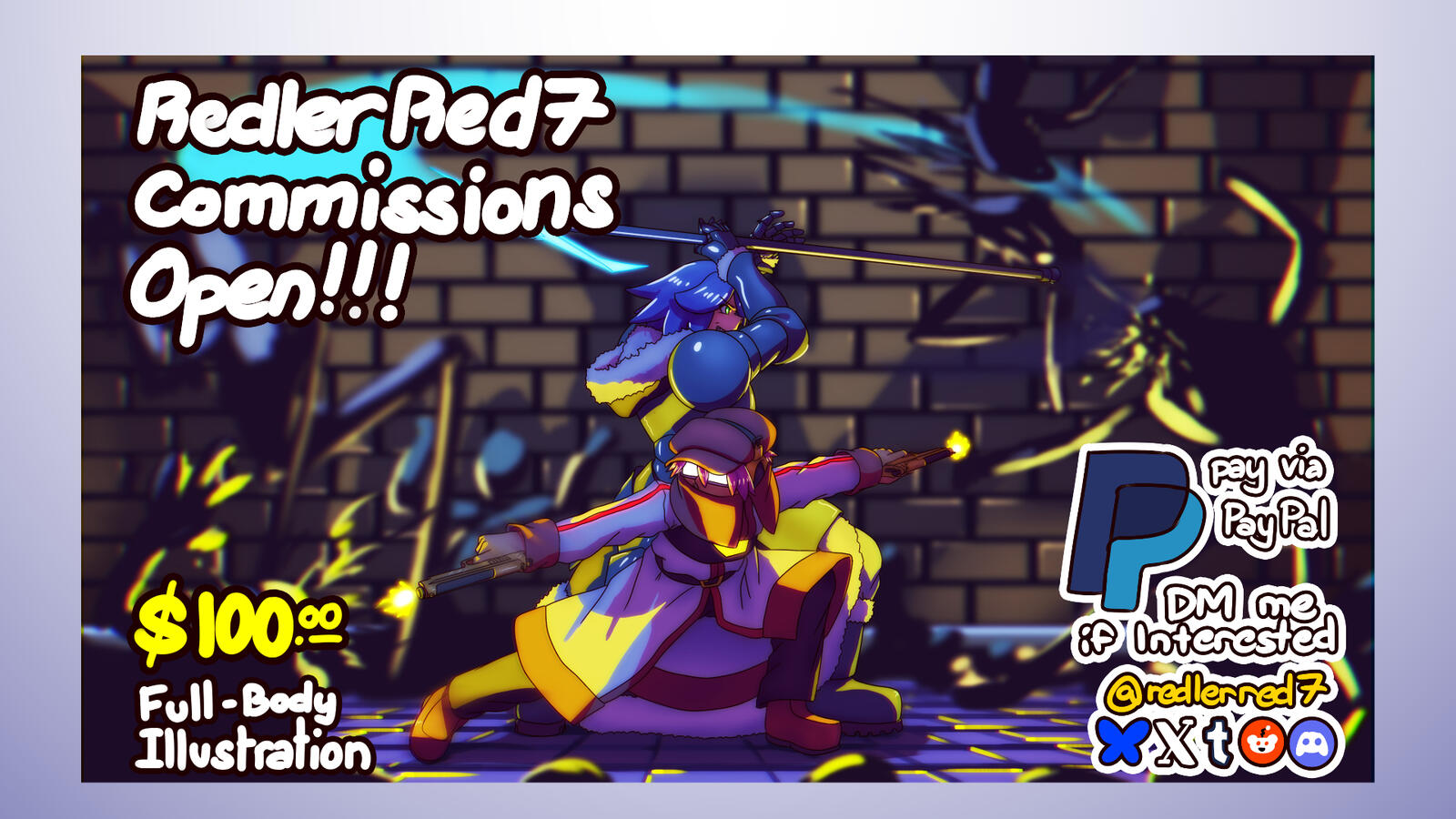 Character Commissions Open. Full-body illustration for $100